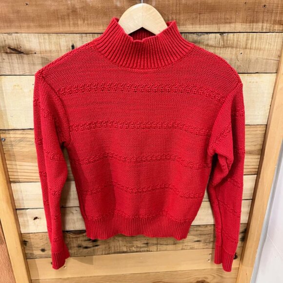 Ann Taylor Red Cable Knit Mock Neck Sweater XS - Picture 2 of 4